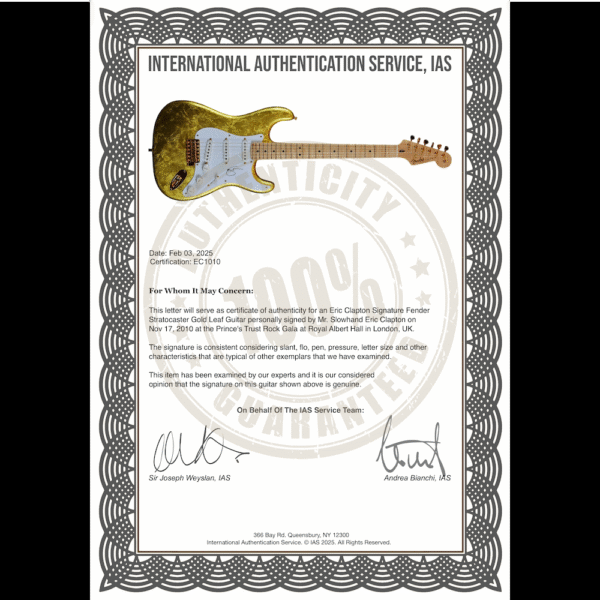 ERIC CLAPTON SIGNATURE FENDER STRATOCASTER GOLD LEAF GUITAR SIGNED, IAS CERTIFIED - Image 6