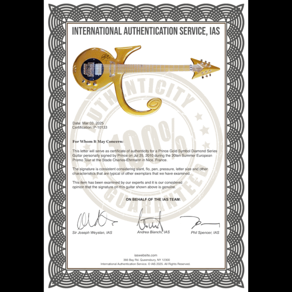 PRINCE GOLD LOVE SYMBOL DIAMOND SERIES GUITAR SIGNED - Image 10