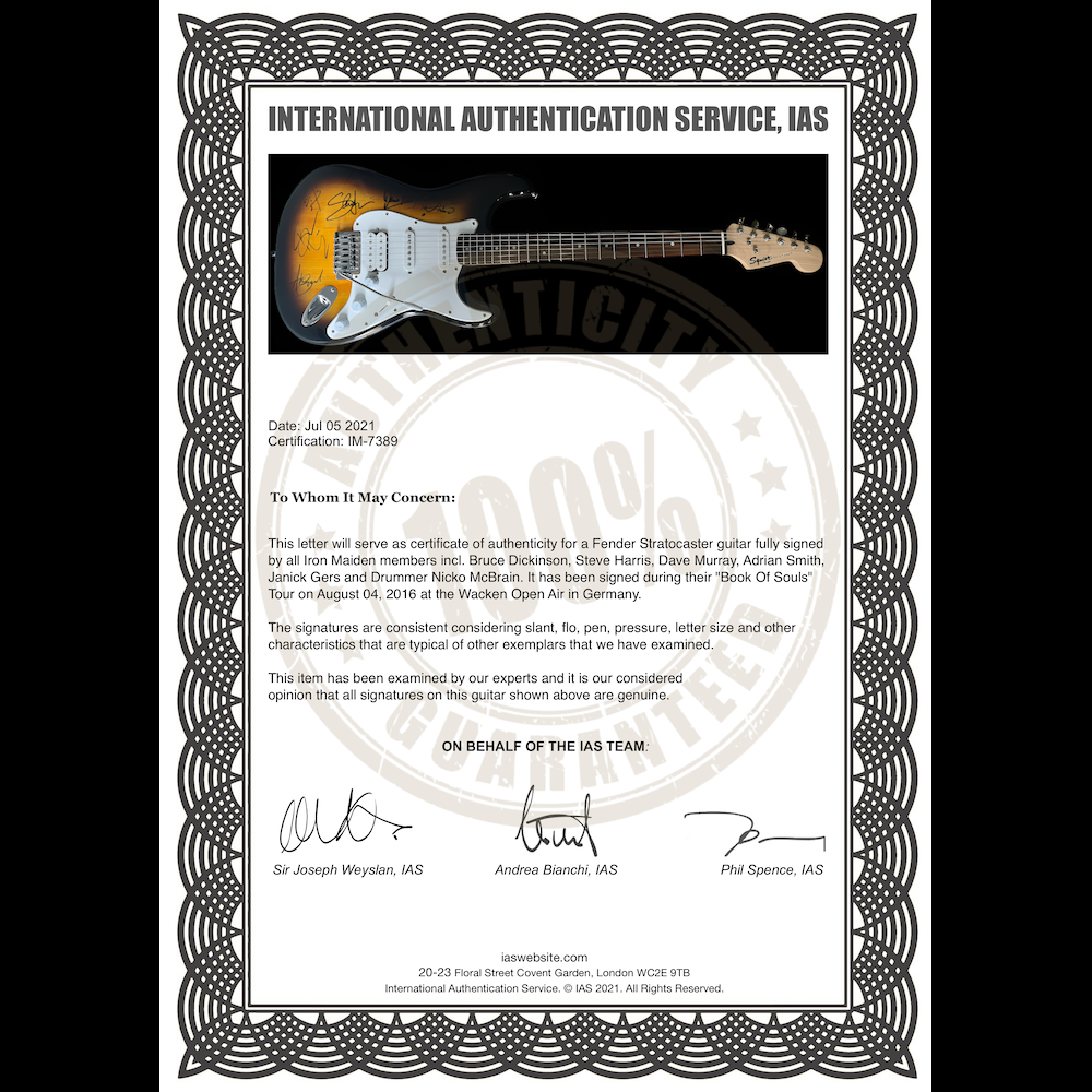 IRON MAIDEN ORIGINAL FENDER STRATOCASTER GUITAR SIGNED - Image 4